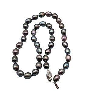 14K Gold Clasp Peacock Tahitian Baroque Pearl Necklace 16" Multi-Color Iridescen